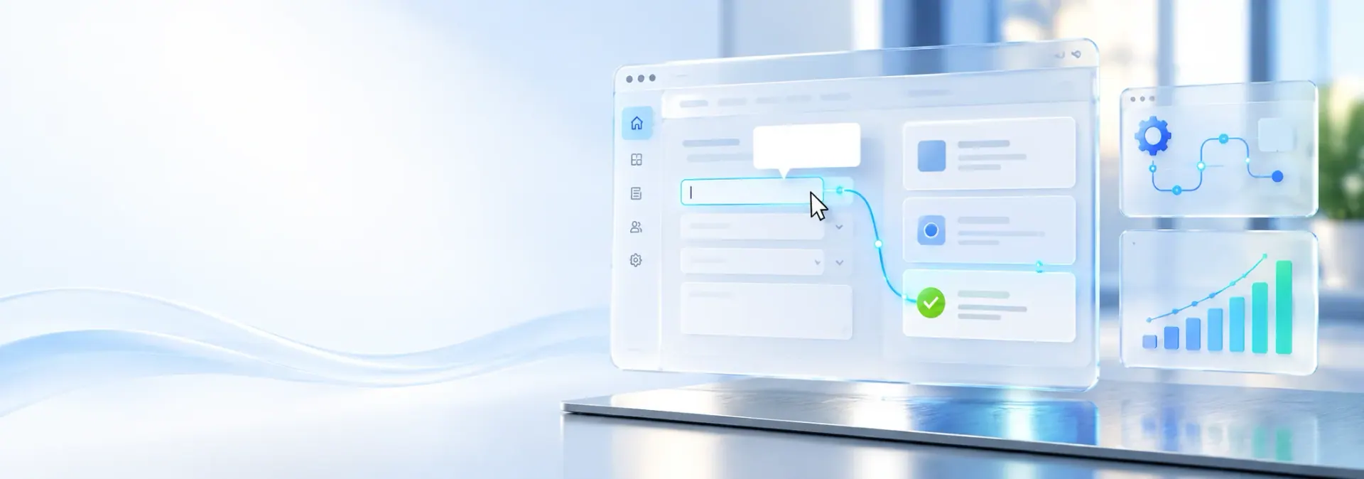 Digital application guidance with a highlighted workflow, completion check, and adoption analytics
